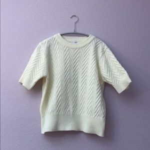 Clet Rib Knit Half-sleeve Sweater in Cream/White